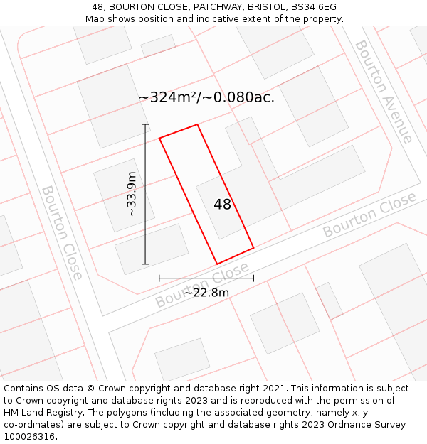 48, BOURTON CLOSE, PATCHWAY, BRISTOL, BS34 6EG: Plot and title map