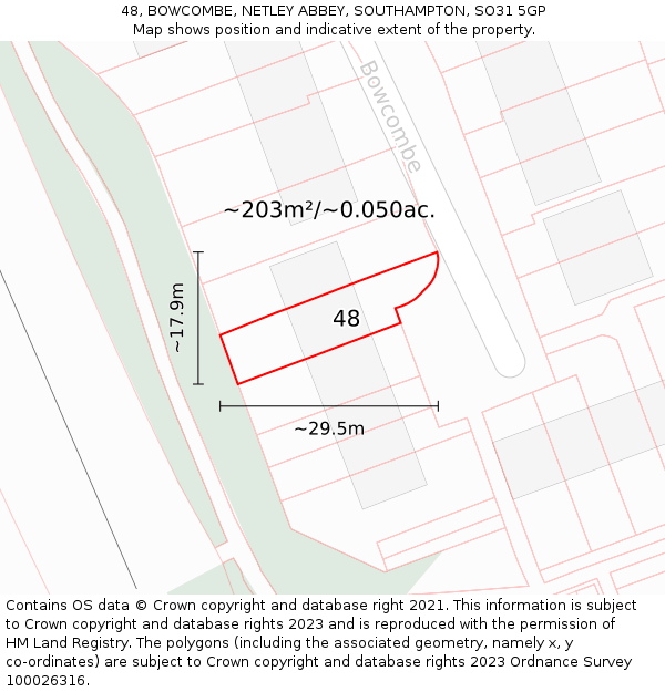 48, BOWCOMBE, NETLEY ABBEY, SOUTHAMPTON, SO31 5GP: Plot and title map