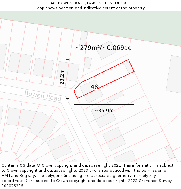 48, BOWEN ROAD, DARLINGTON, DL3 0TH: Plot and title map