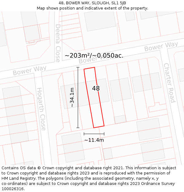 48, BOWER WAY, SLOUGH, SL1 5JB: Plot and title map