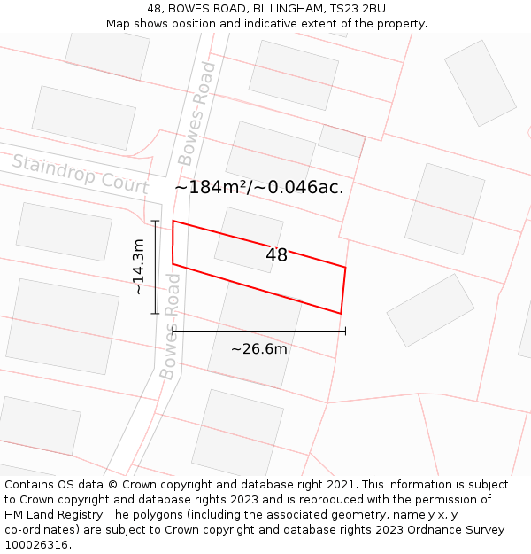 48, BOWES ROAD, BILLINGHAM, TS23 2BU: Plot and title map
