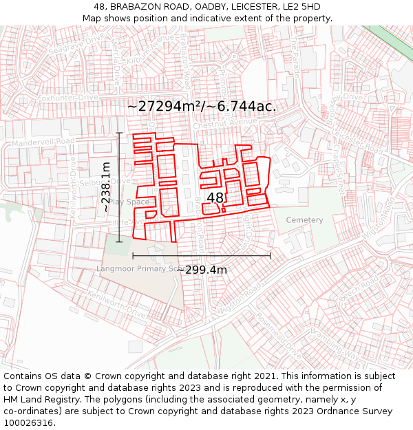 48, BRABAZON ROAD, OADBY, LEICESTER, LE2 5HD: Plot and title map