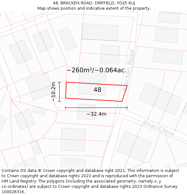 48, BRACKEN ROAD, DRIFFIELD, YO25 6UJ: Plot and title map
