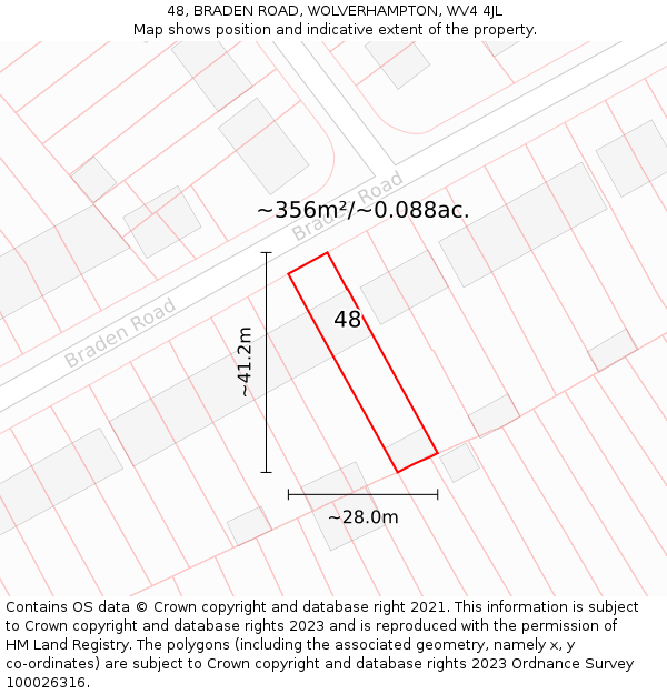 48, BRADEN ROAD, WOLVERHAMPTON, WV4 4JL: Plot and title map