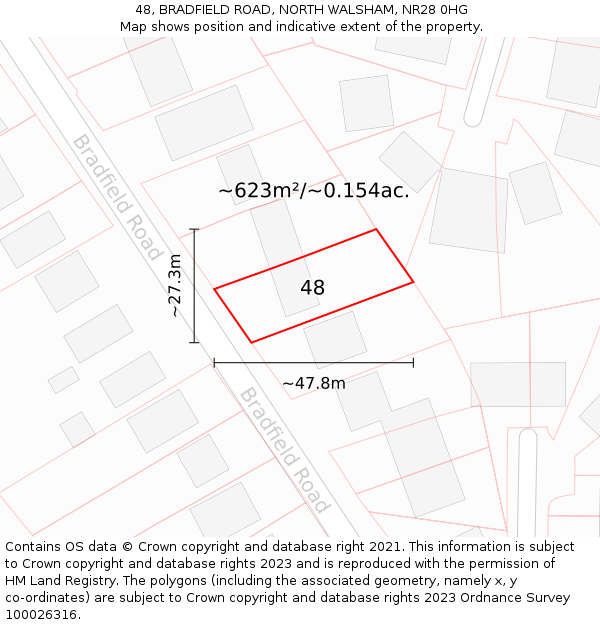 48, BRADFIELD ROAD, NORTH WALSHAM, NR28 0HG: Plot and title map