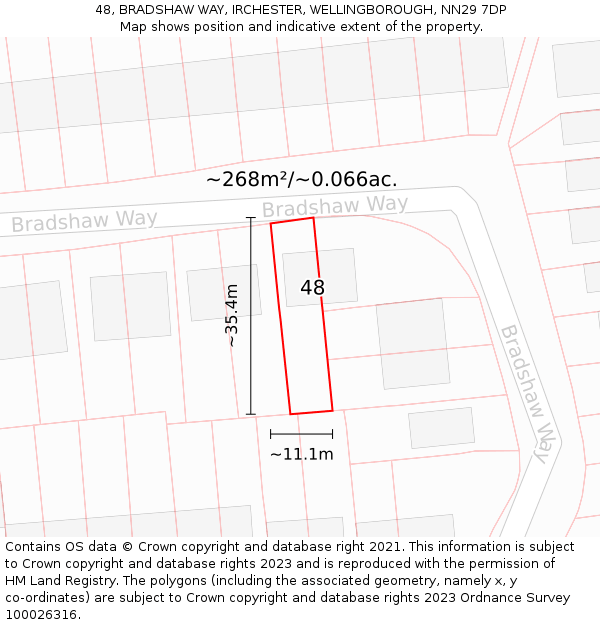 48, BRADSHAW WAY, IRCHESTER, WELLINGBOROUGH, NN29 7DP: Plot and title map