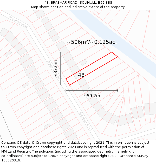 48, BRAEMAR ROAD, SOLIHULL, B92 8BS: Plot and title map