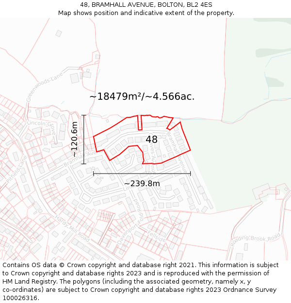48, BRAMHALL AVENUE, BOLTON, BL2 4ES: Plot and title map