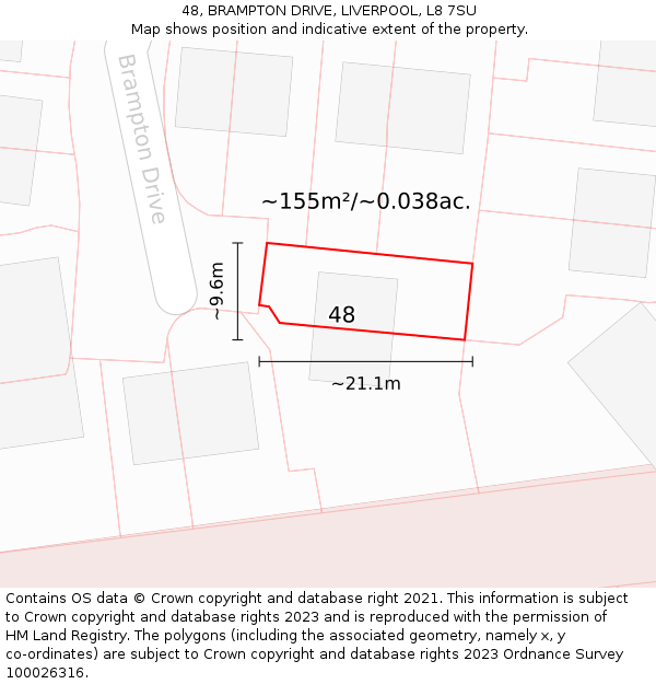 48, BRAMPTON DRIVE, LIVERPOOL, L8 7SU: Plot and title map