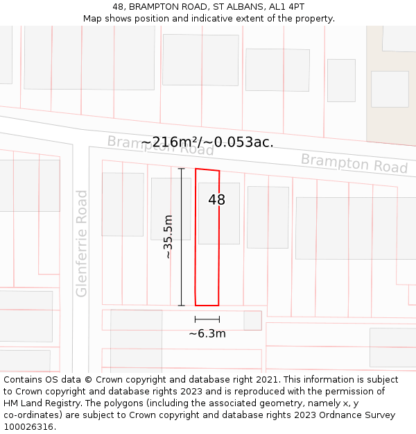 48, BRAMPTON ROAD, ST ALBANS, AL1 4PT: Plot and title map