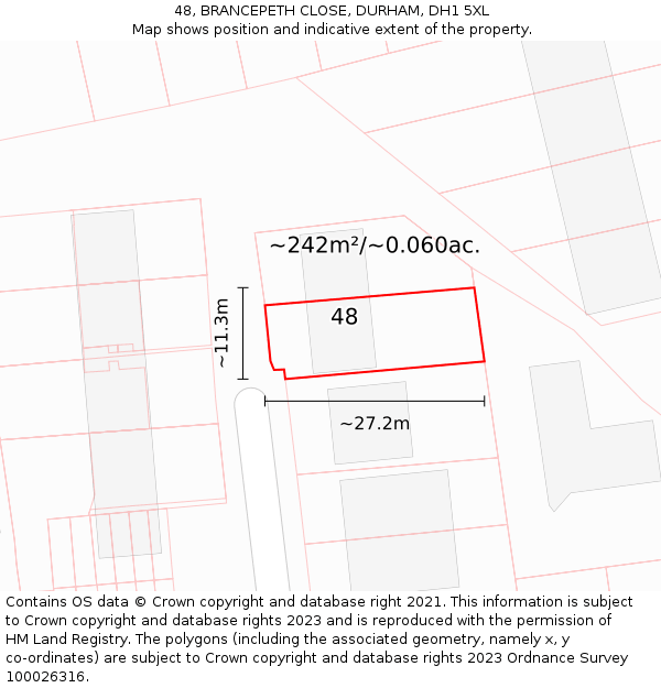 48, BRANCEPETH CLOSE, DURHAM, DH1 5XL: Plot and title map