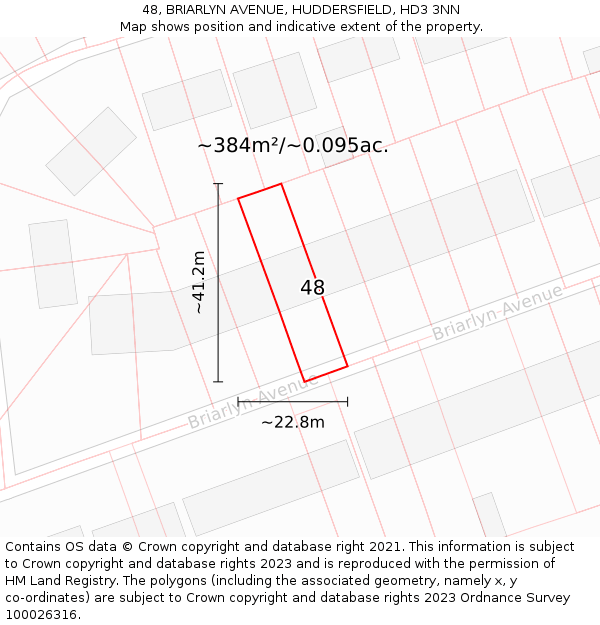 48, BRIARLYN AVENUE, HUDDERSFIELD, HD3 3NN: Plot and title map