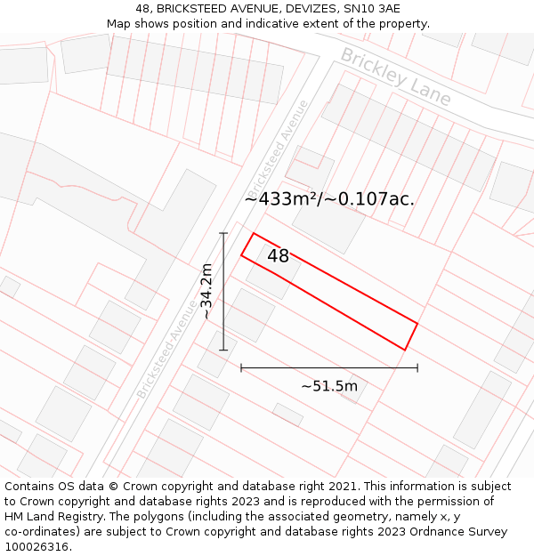48, BRICKSTEED AVENUE, DEVIZES, SN10 3AE: Plot and title map