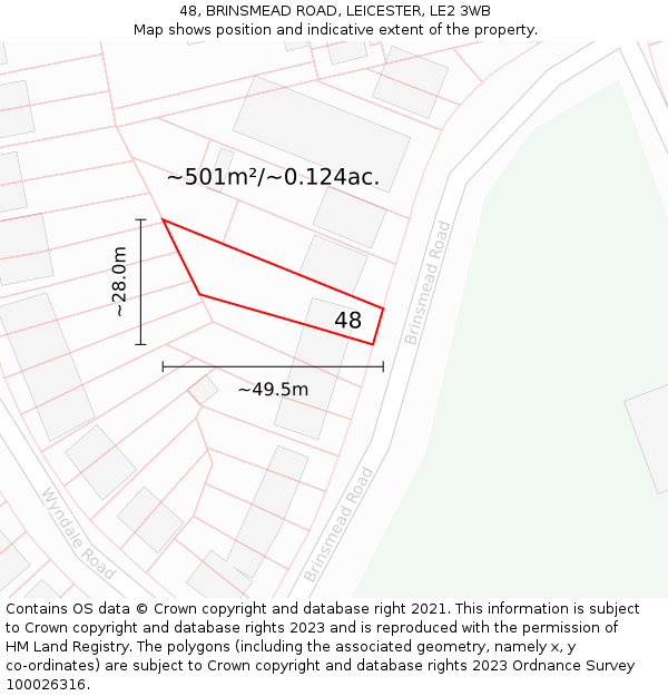 48, BRINSMEAD ROAD, LEICESTER, LE2 3WB: Plot and title map