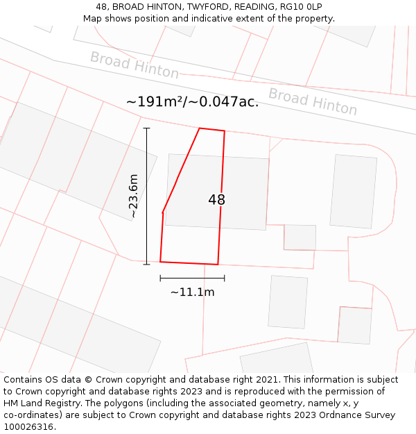 48, BROAD HINTON, TWYFORD, READING, RG10 0LP: Plot and title map