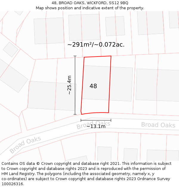 48, BROAD OAKS, WICKFORD, SS12 9BQ: Plot and title map