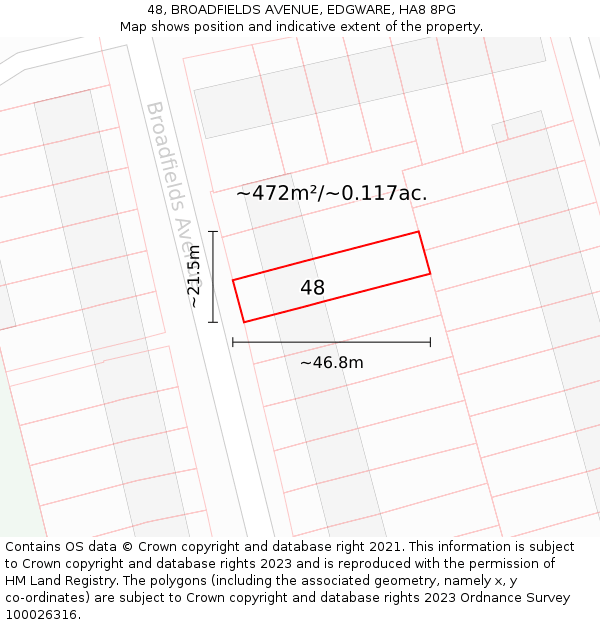 48, BROADFIELDS AVENUE, EDGWARE, HA8 8PG: Plot and title map