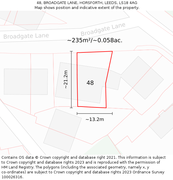 48, BROADGATE LANE, HORSFORTH, LEEDS, LS18 4AG: Plot and title map