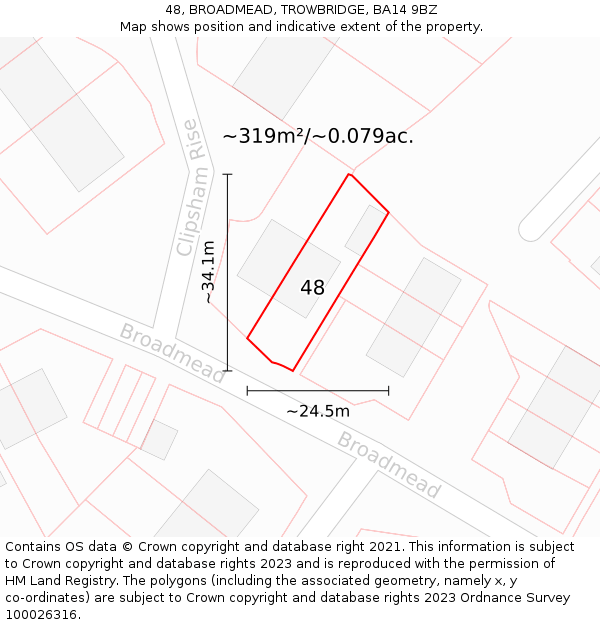 48, BROADMEAD, TROWBRIDGE, BA14 9BZ: Plot and title map