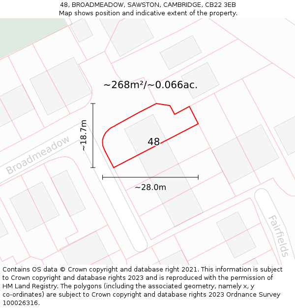 48, BROADMEADOW, SAWSTON, CAMBRIDGE, CB22 3EB: Plot and title map