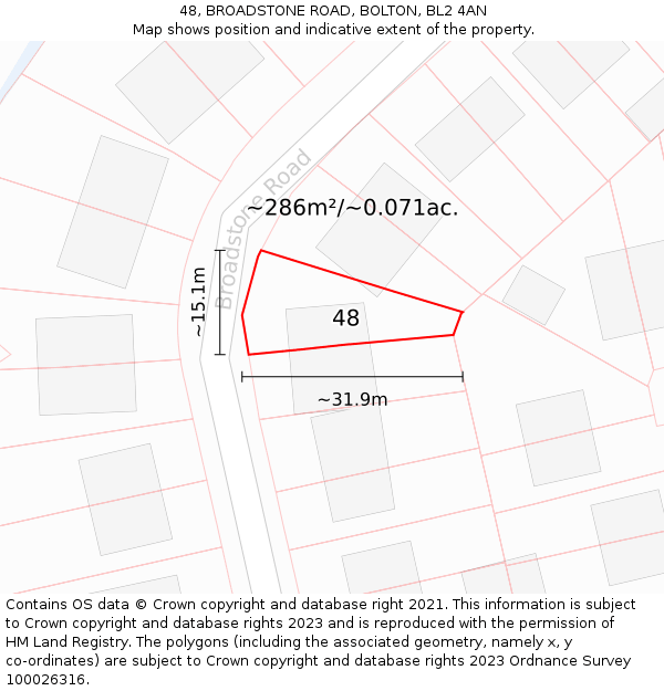 48, BROADSTONE ROAD, BOLTON, BL2 4AN: Plot and title map