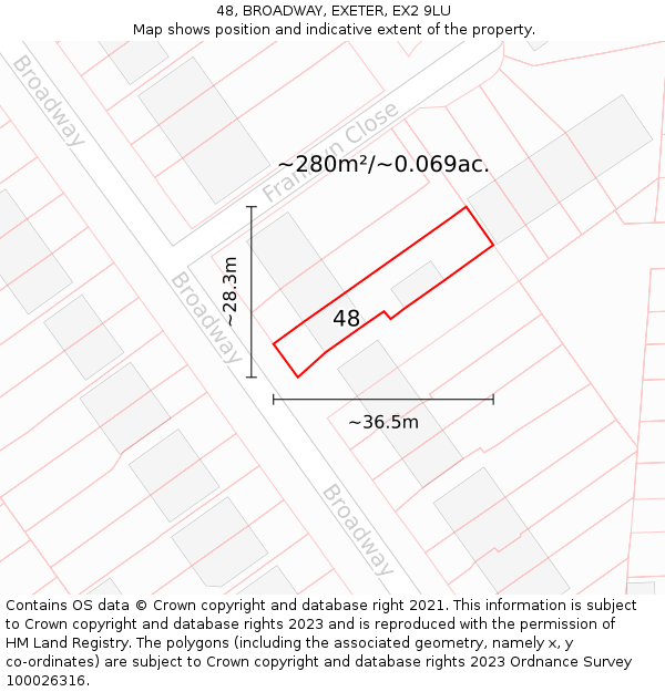 48, BROADWAY, EXETER, EX2 9LU: Plot and title map