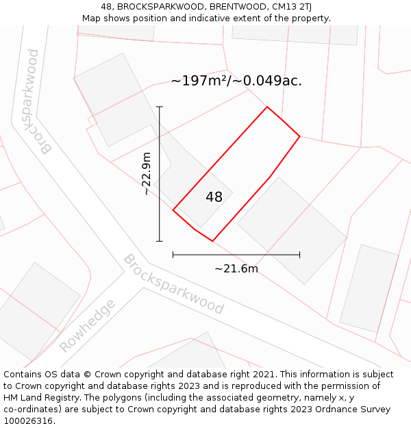 48, BROCKSPARKWOOD, BRENTWOOD, CM13 2TJ: Plot and title map