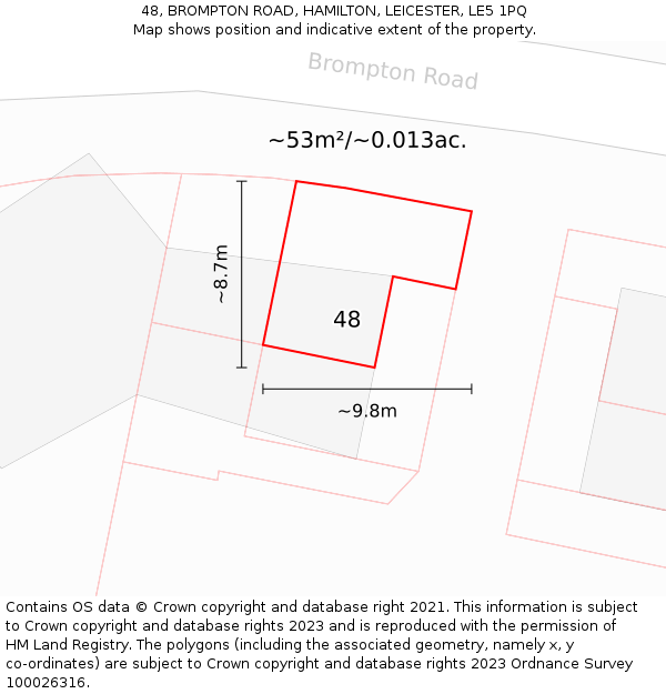 48, BROMPTON ROAD, HAMILTON, LEICESTER, LE5 1PQ: Plot and title map