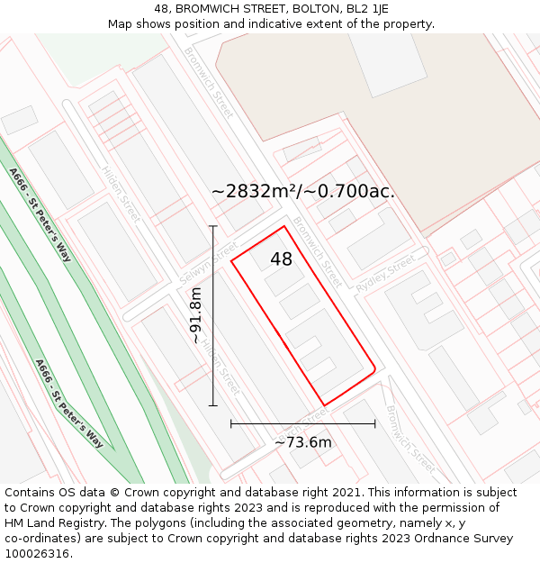 48, BROMWICH STREET, BOLTON, BL2 1JE: Plot and title map