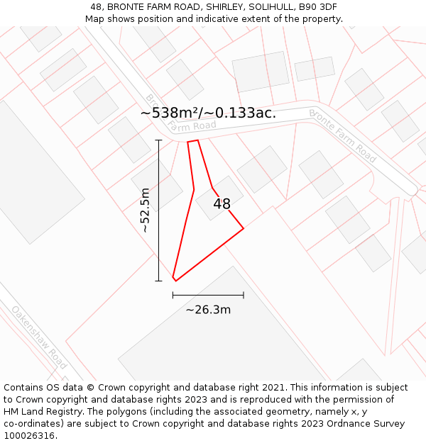 48, BRONTE FARM ROAD, SHIRLEY, SOLIHULL, B90 3DF: Plot and title map