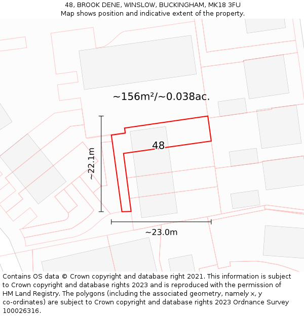 48, BROOK DENE, WINSLOW, BUCKINGHAM, MK18 3FU: Plot and title map