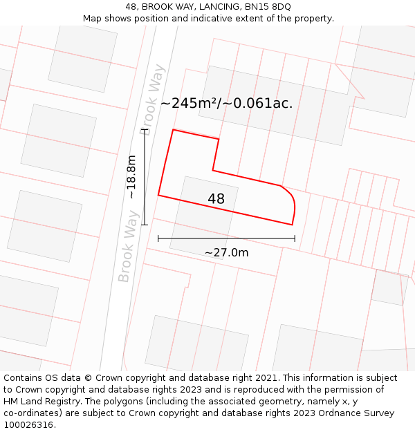 48, BROOK WAY, LANCING, BN15 8DQ: Plot and title map