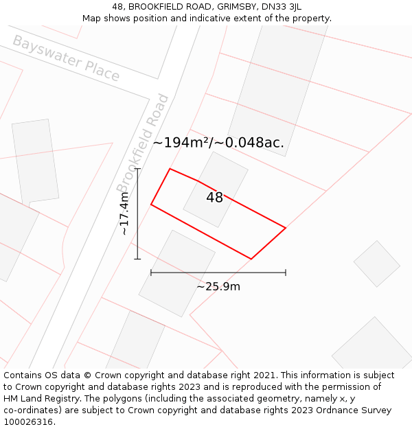 48, BROOKFIELD ROAD, GRIMSBY, DN33 3JL: Plot and title map