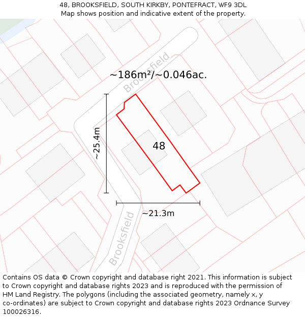 48, BROOKSFIELD, SOUTH KIRKBY, PONTEFRACT, WF9 3DL: Plot and title map