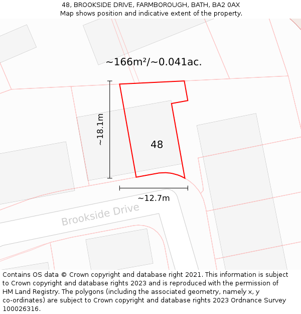48, BROOKSIDE DRIVE, FARMBOROUGH, BATH, BA2 0AX: Plot and title map