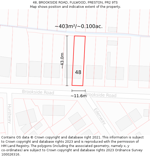 48, BROOKSIDE ROAD, FULWOOD, PRESTON, PR2 9TS: Plot and title map