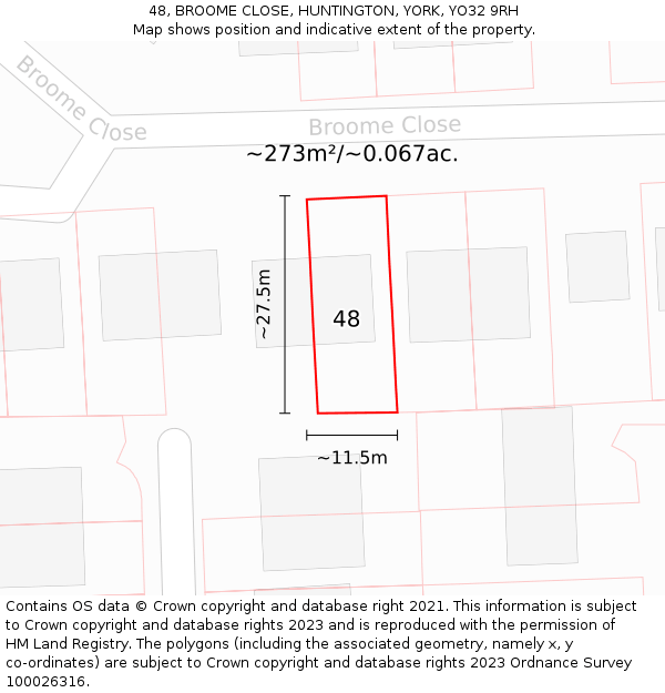 48, BROOME CLOSE, HUNTINGTON, YORK, YO32 9RH: Plot and title map