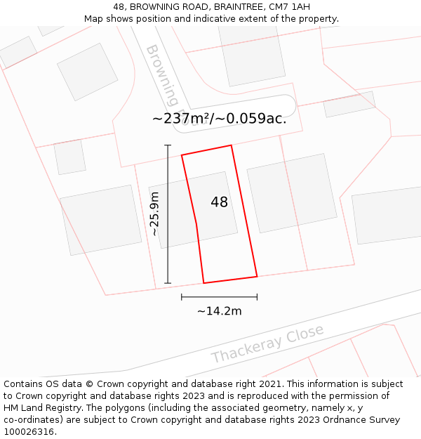 48, BROWNING ROAD, BRAINTREE, CM7 1AH: Plot and title map