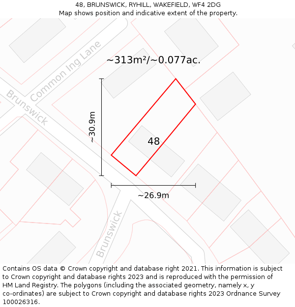 48, BRUNSWICK, RYHILL, WAKEFIELD, WF4 2DG: Plot and title map