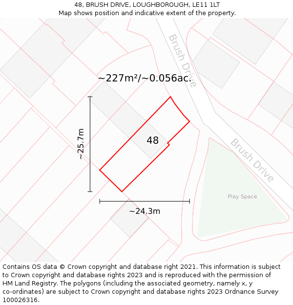 48, BRUSH DRIVE, LOUGHBOROUGH, LE11 1LT: Plot and title map
