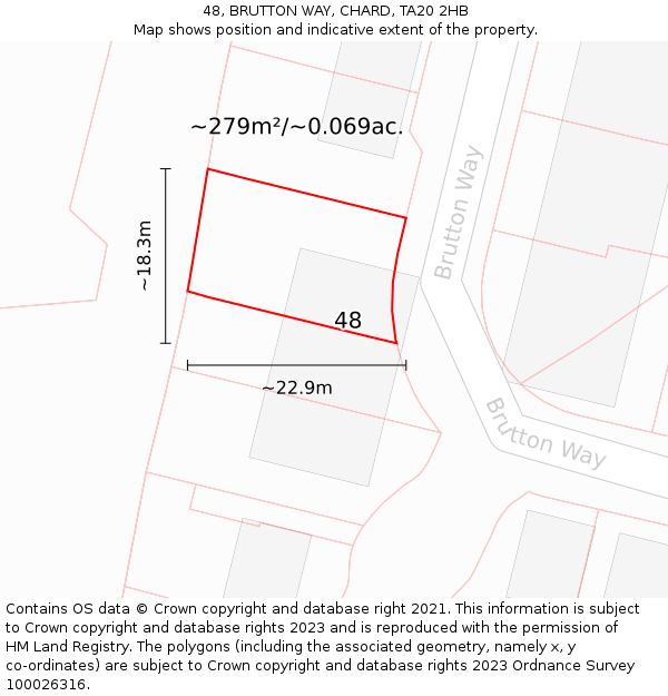 48, BRUTTON WAY, CHARD, TA20 2HB: Plot and title map