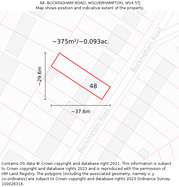 48, BUCKINGHAM ROAD, WOLVERHAMPTON, WV4 5TJ: Plot and title map