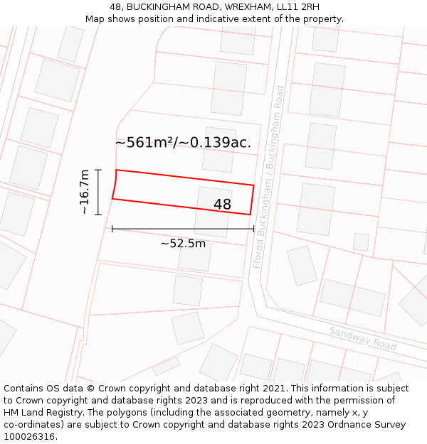 48, BUCKINGHAM ROAD, WREXHAM, LL11 2RH: Plot and title map