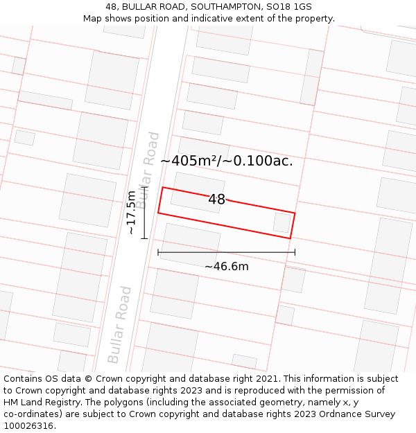 48, BULLAR ROAD, SOUTHAMPTON, SO18 1GS: Plot and title map