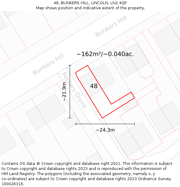 48, BUNKERS HILL, LINCOLN, LN2 4QP: Plot and title map
