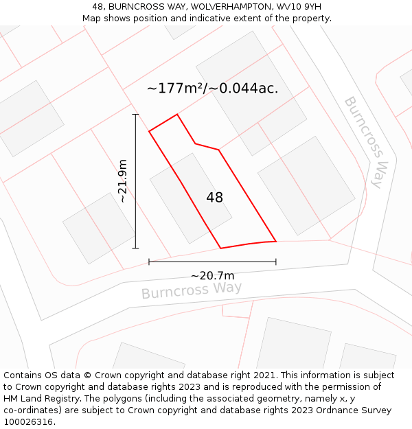 48, BURNCROSS WAY, WOLVERHAMPTON, WV10 9YH: Plot and title map