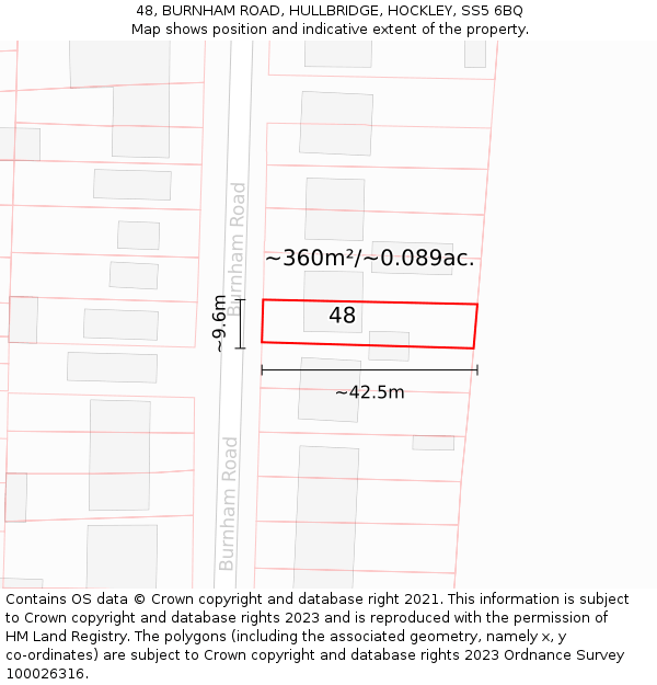 48, BURNHAM ROAD, HULLBRIDGE, HOCKLEY, SS5 6BQ: Plot and title map