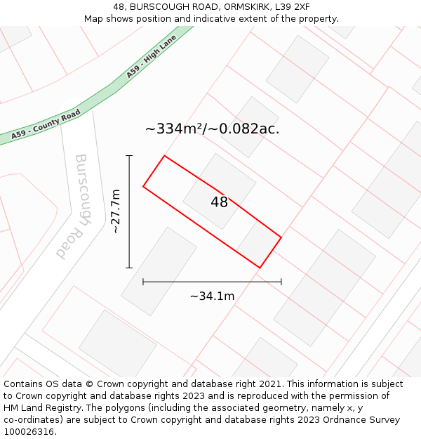48, BURSCOUGH ROAD, ORMSKIRK, L39 2XF: Plot and title map