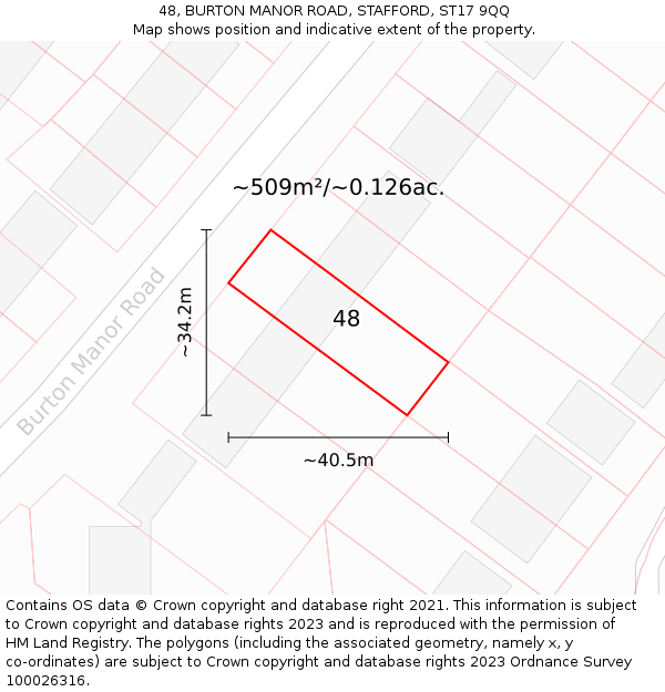 48, BURTON MANOR ROAD, STAFFORD, ST17 9QQ: Plot and title map
