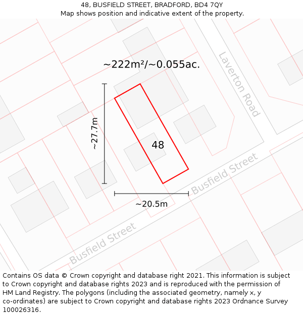 48, BUSFIELD STREET, BRADFORD, BD4 7QY: Plot and title map